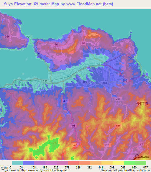 Yuya,Japan Elevation Map