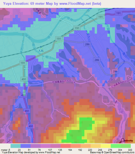 Yuya,Japan Elevation Map