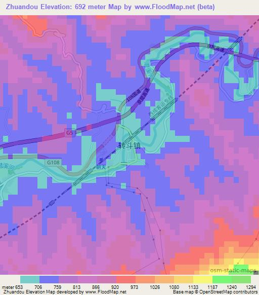 Zhuandou,China Elevation Map
