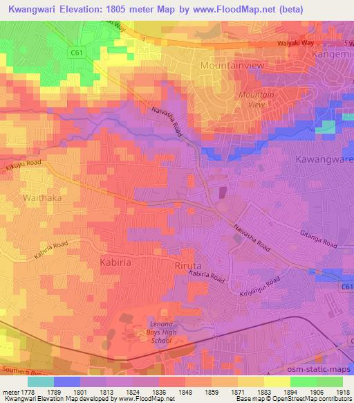 Kwangwari,Kenya Elevation Map
