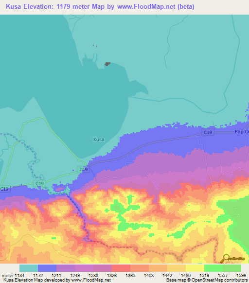 Kusa,Kenya Elevation Map