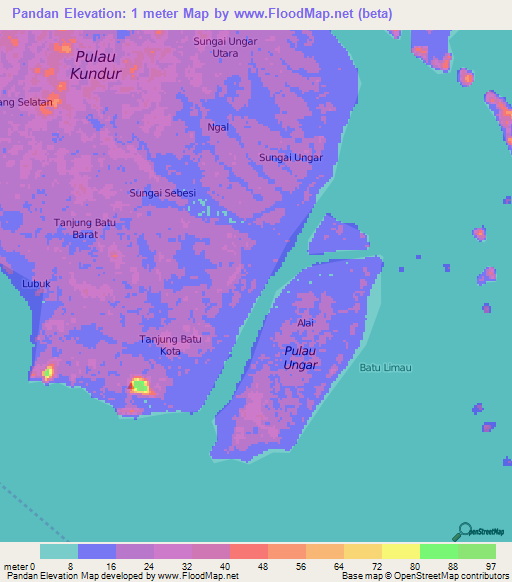 Pandan,Indonesia Elevation Map