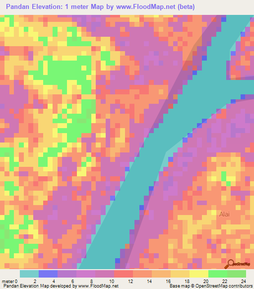 Pandan,Indonesia Elevation Map