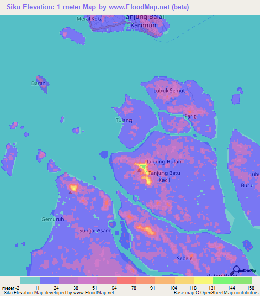 Siku,Indonesia Elevation Map