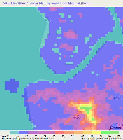 Siku,Indonesia Elevation Map