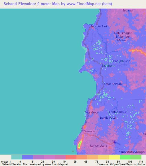 Sebanti,Indonesia Elevation Map