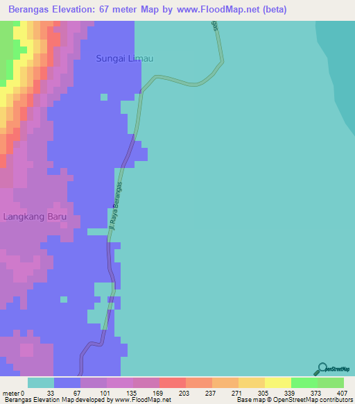 Berangas,Indonesia Elevation Map