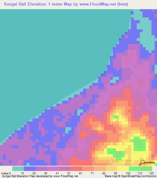 Sungai Bali,Indonesia Elevation Map