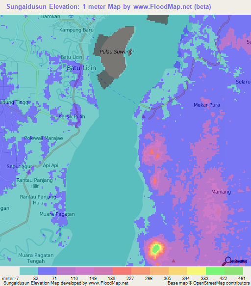 Sungaidusun,Indonesia Elevation Map