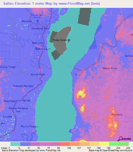 Salino,Indonesia Elevation Map