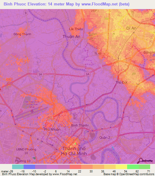 Binh Phuoc,Vietnam Elevation Map
