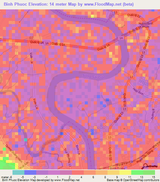 Binh Phuoc,Vietnam Elevation Map