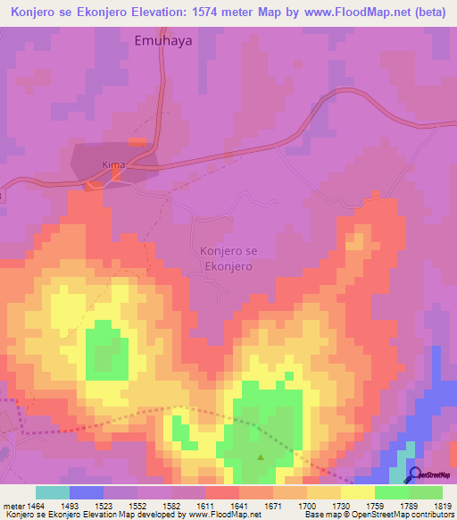 Konjero se Ekonjero,Kenya Elevation Map
