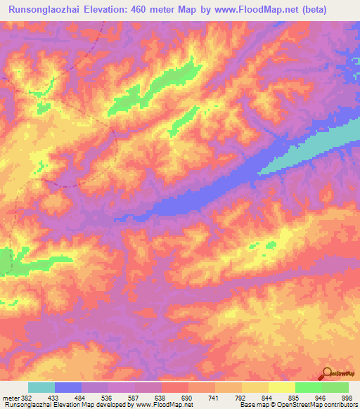 Runsonglaozhai,China Elevation Map