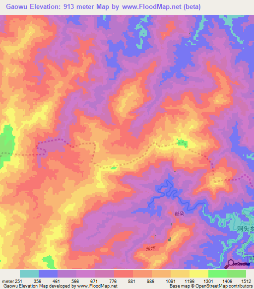 Gaowu,China Elevation Map