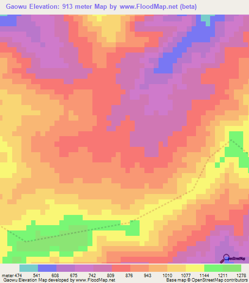 Gaowu,China Elevation Map