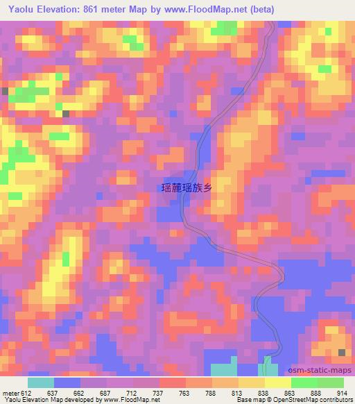 Yaolu,China Elevation Map
