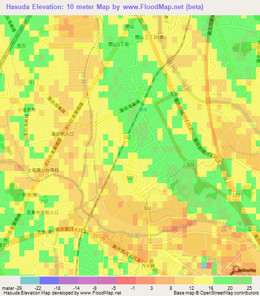 Hasuda,Japan Elevation Map