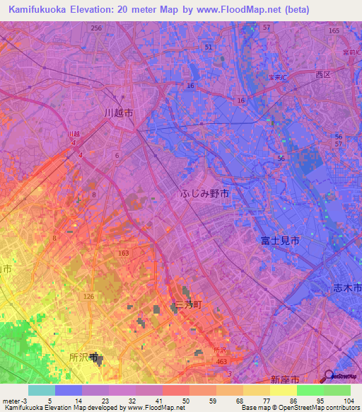 Kamifukuoka,Japan Elevation Map