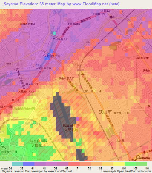 Sayama,Japan Elevation Map
