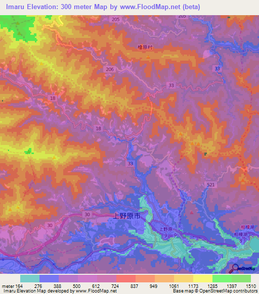 Imaru,Japan Elevation Map