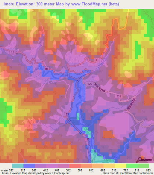 Imaru,Japan Elevation Map