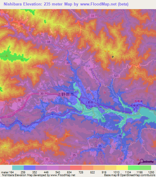 Nishibara,Japan Elevation Map