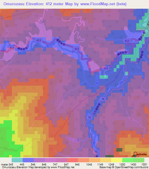Omurozasu,Japan Elevation Map