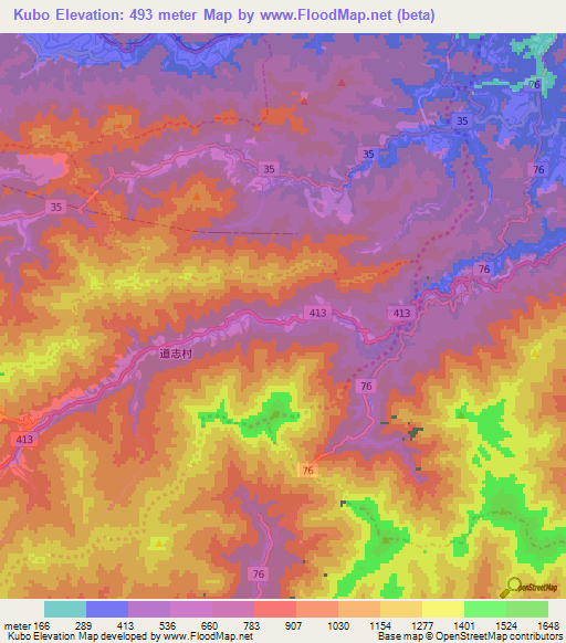 Kubo,Japan Elevation Map