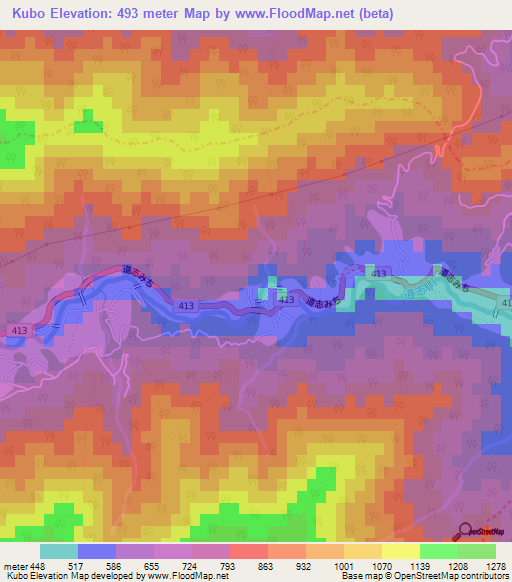 Kubo,Japan Elevation Map