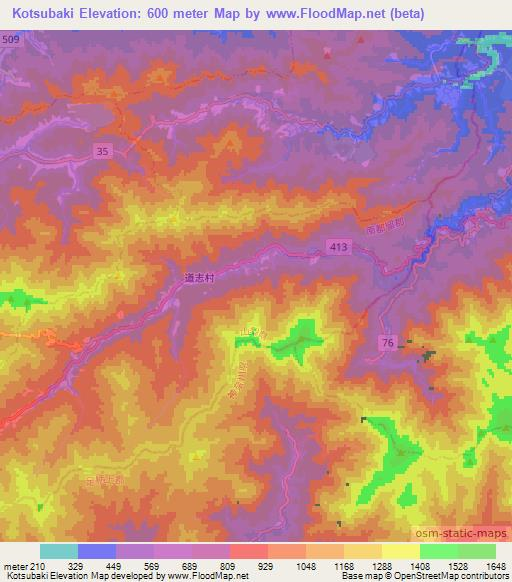 Kotsubaki,Japan Elevation Map