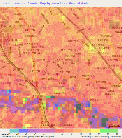 Toda,Japan Elevation Map