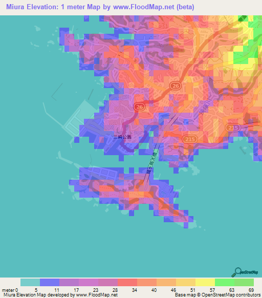 Miura,Japan Elevation Map