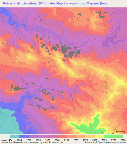 Kuh-e Siah,Iran Elevation Map