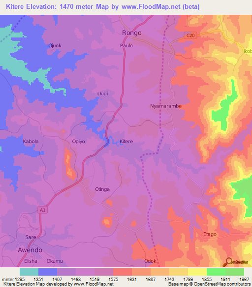 Kitere,Kenya Elevation Map