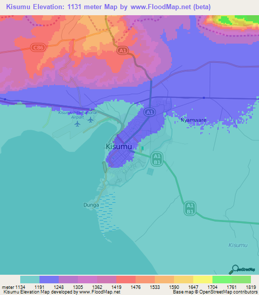 Kisumu,Kenya Elevation Map