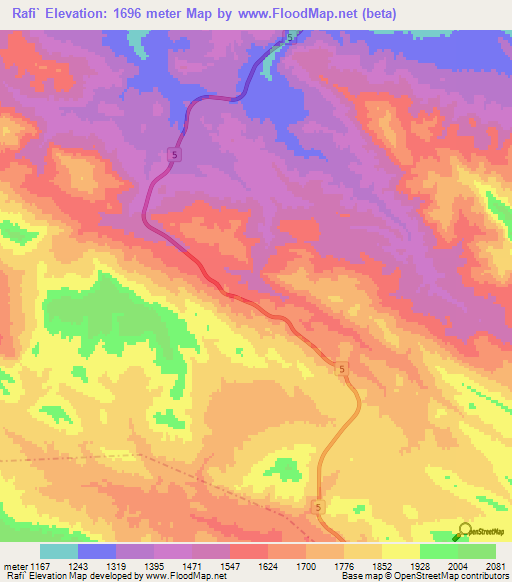 Rafi`,Iran Elevation Map