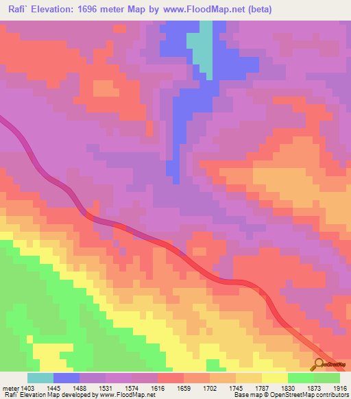 Rafi`,Iran Elevation Map