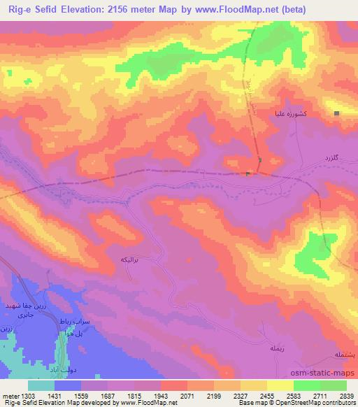 Rig-e Sefid,Iran Elevation Map