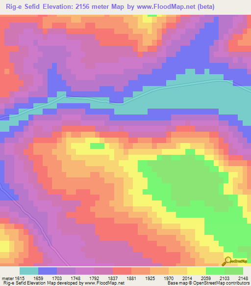 Rig-e Sefid,Iran Elevation Map