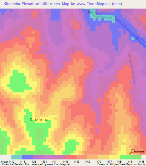 Kinancha,Kenya Elevation Map