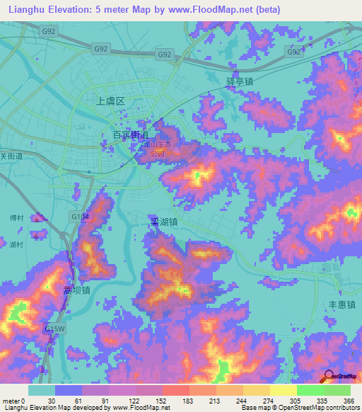 Lianghu,China Elevation Map