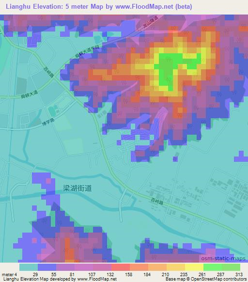 Lianghu,China Elevation Map