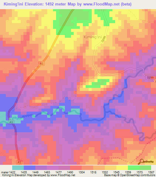 Kiming'ini,Kenya Elevation Map