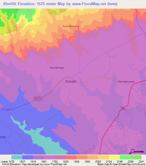 Kimilili,Kenya Elevation Map