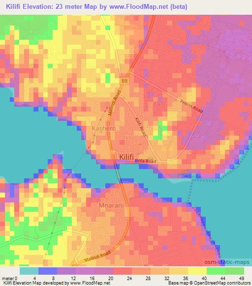 Kilifi,Kenya Elevation Map
