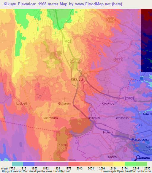 Kikuyu,Kenya Elevation Map