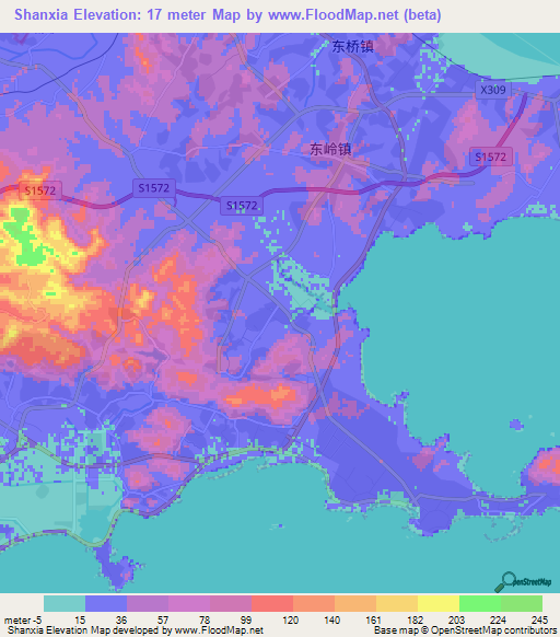 Shanxia,China Elevation Map
