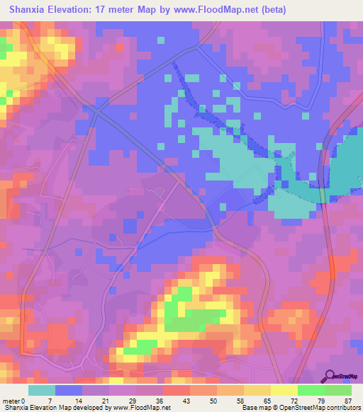 Shanxia,China Elevation Map
