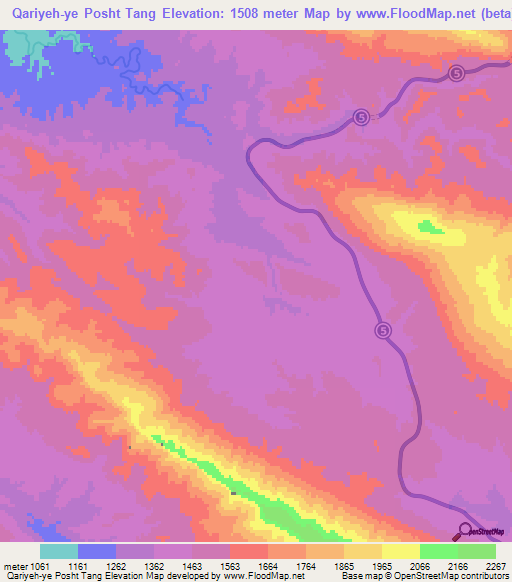 Qariyeh-ye Posht Tang,Iran Elevation Map